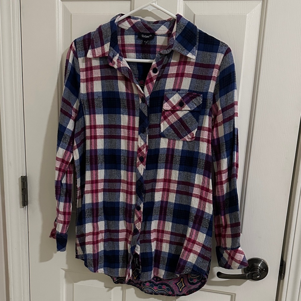 Tolani Women’s Plaid Shirt Blue and Pink